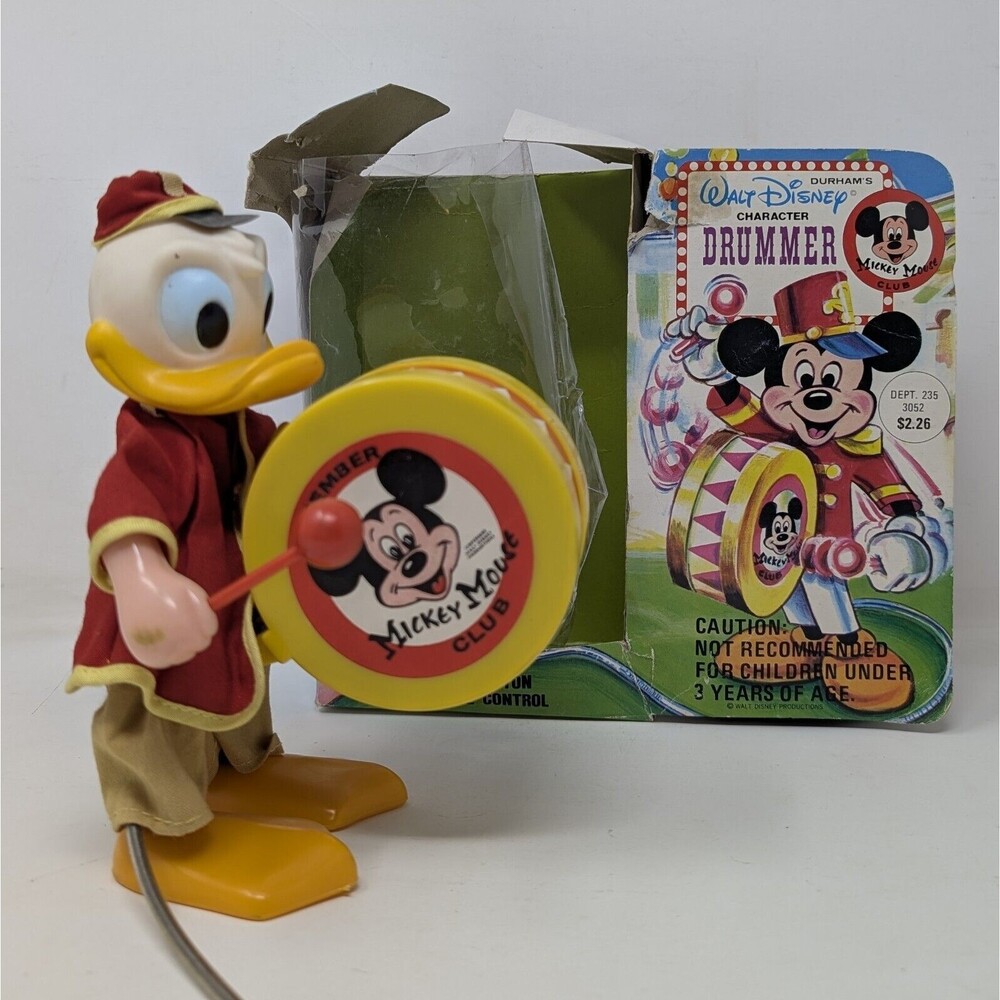 Vintage Mickey Mouse Club Durham's Donald Duck Drummer Toy Hong Kong Walt Disney